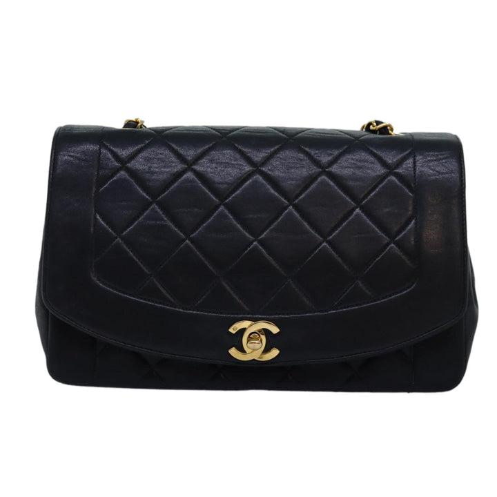 Chanel Diana Matelasse Chain Shoulder Bag Lamb Skin Black CC Auth yk12474
