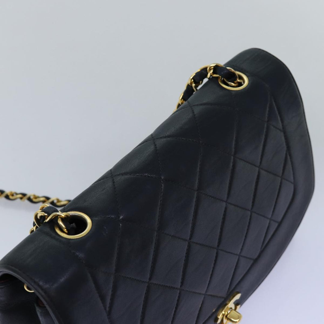 Chanel Diana Matelasse Chain Shoulder Bag Lamb Skin Black CC Auth yk12474