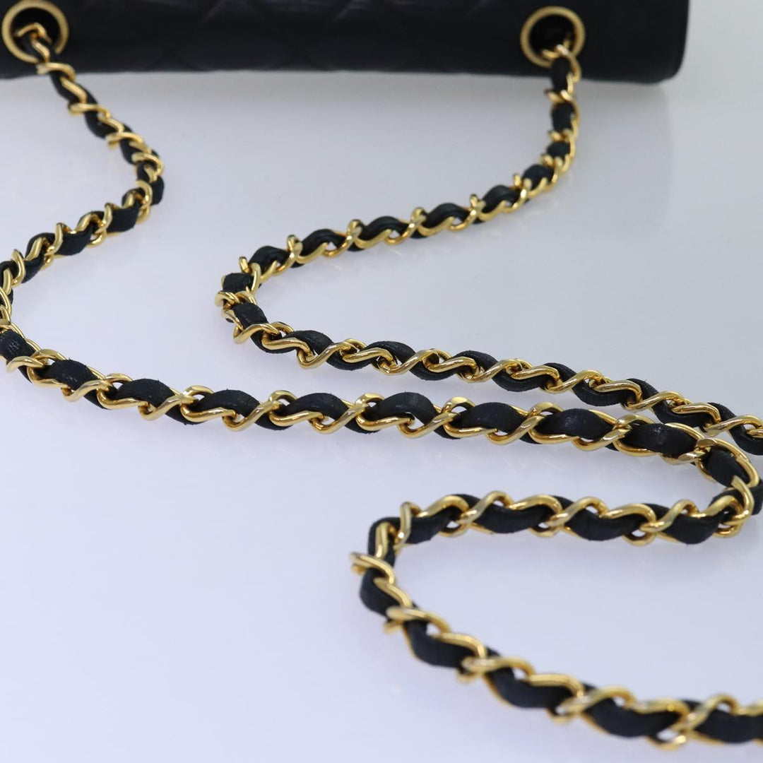 Chanel Diana Matelasse Chain Shoulder Bag Lamb Skin Black CC Auth yk12474
