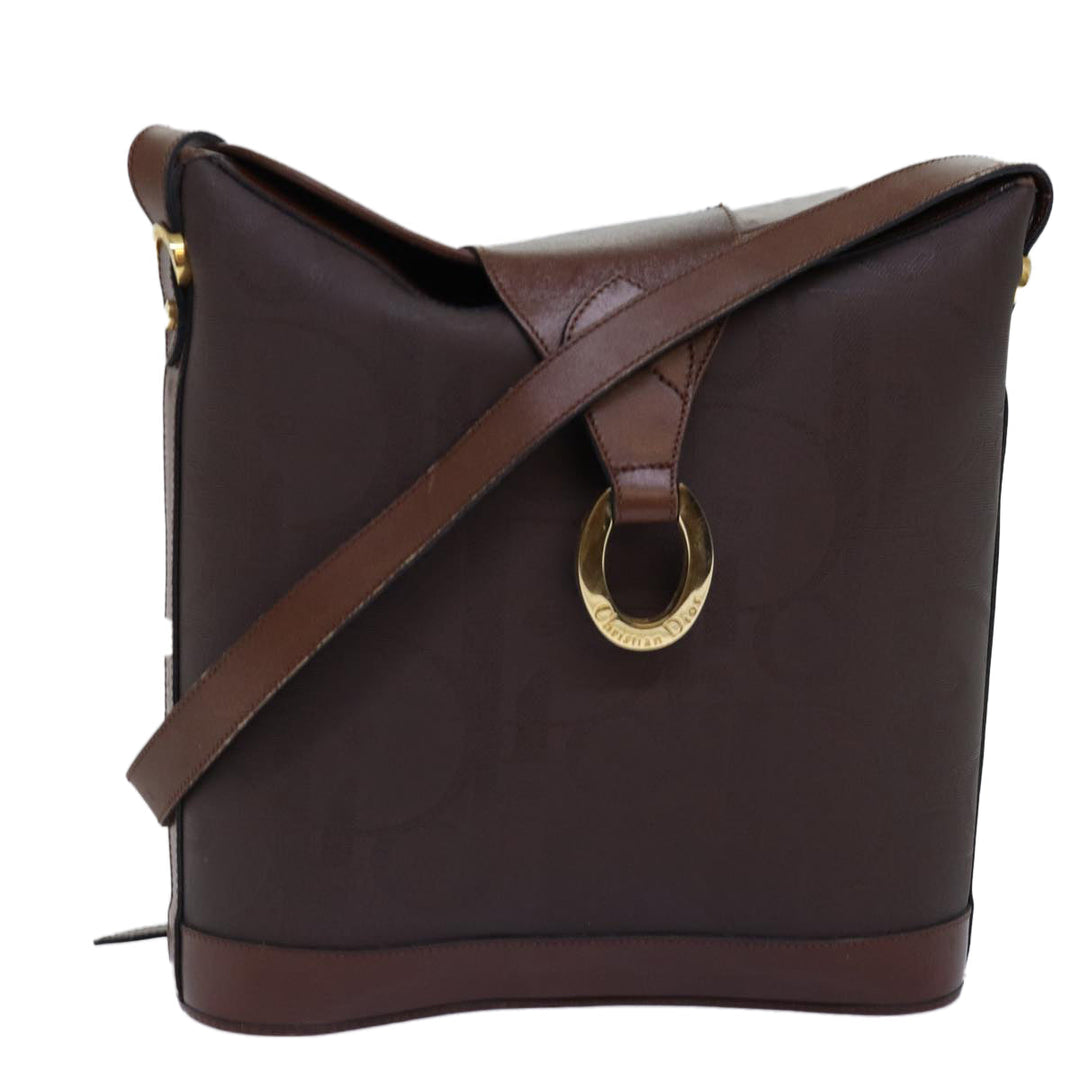 CHRISTIAN Top quality Dior Trotter Canvas Shoulder Bag PVC Brown Auth yk12486