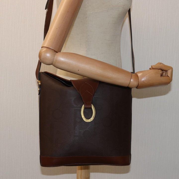 CHRISTIAN Top quality Dior Trotter Canvas Shoulder Bag PVC Brown Auth yk12486