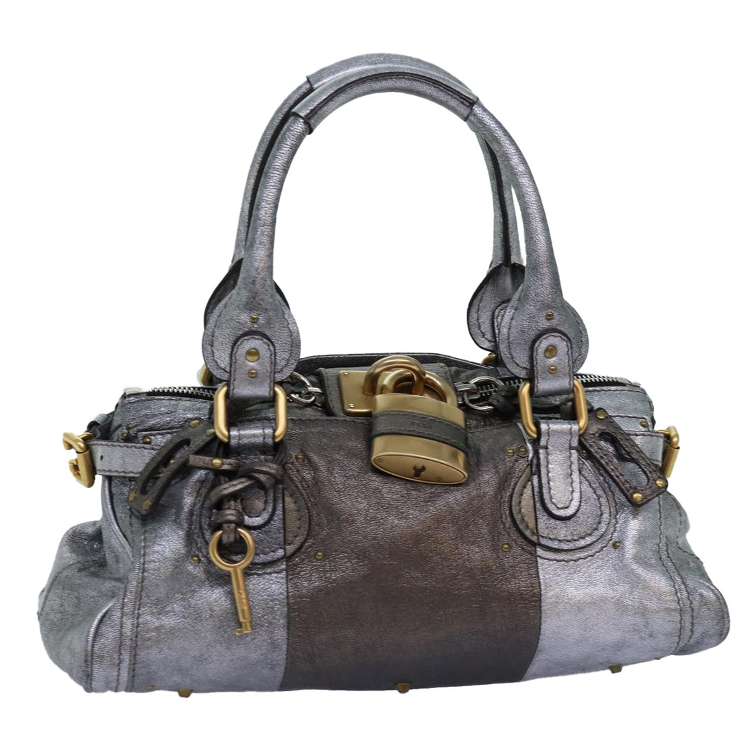 Chloe Paddington Hand Bag Leather Silver yk12617