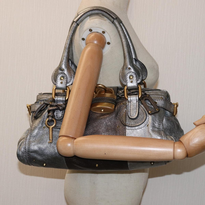Chloe Paddington Hand Bag Leather Silver yk12617