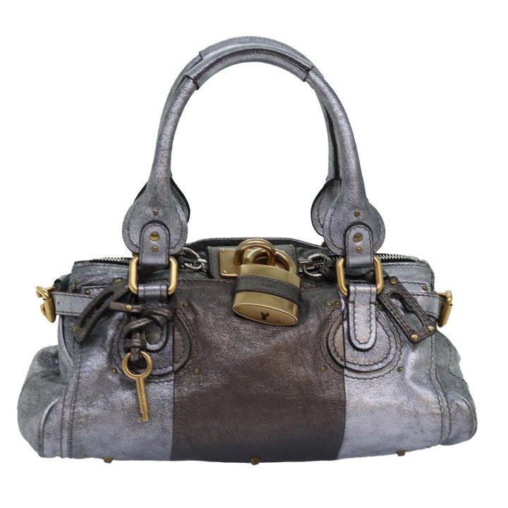 Chloe Paddington Hand Bag Leather Silver yk12617