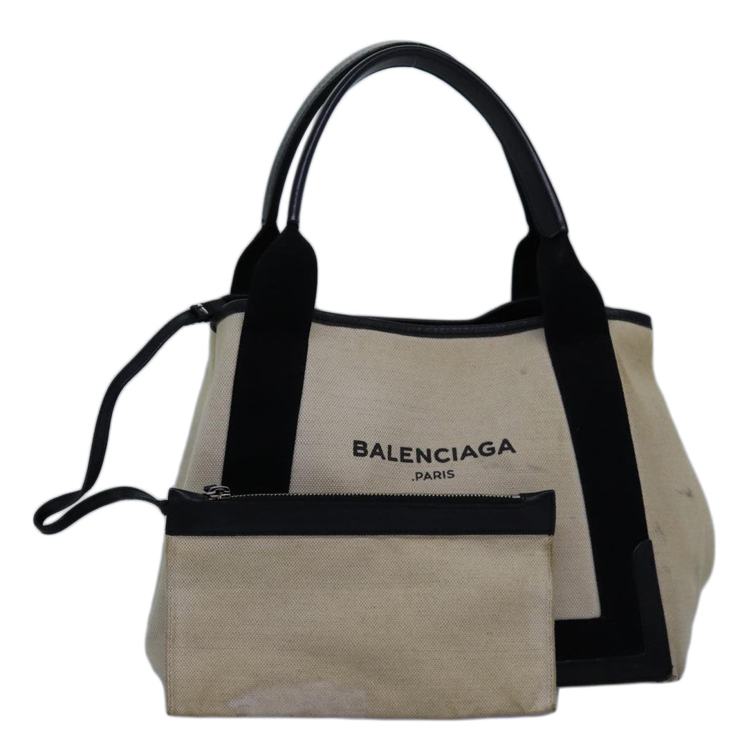 Top Quality Balenciaga Navy Cabas S Hand Bag Canvas White Black 339933 Auth yk12669