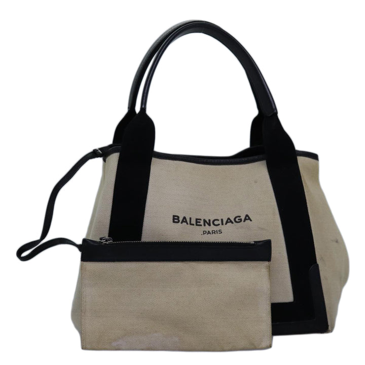 Top Quality Balenciaga Navy Cabas S Hand Bag Canvas White Black 339933 Auth yk12669