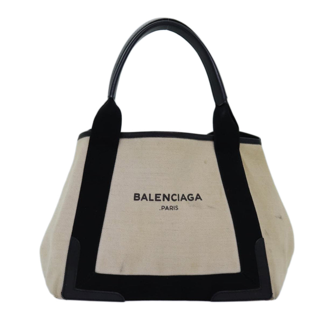 Top Quality Balenciaga Navy Cabas S Hand Bag Canvas White Black 339933 Auth yk12669