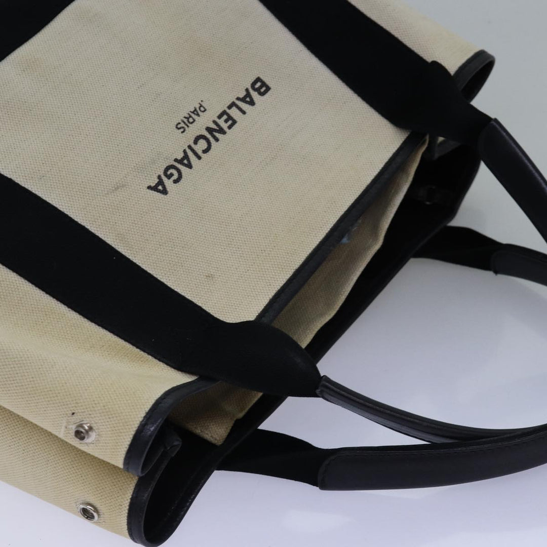 Top Quality Balenciaga Navy Cabas S Hand Bag Canvas White Black 339933 Auth yk12669