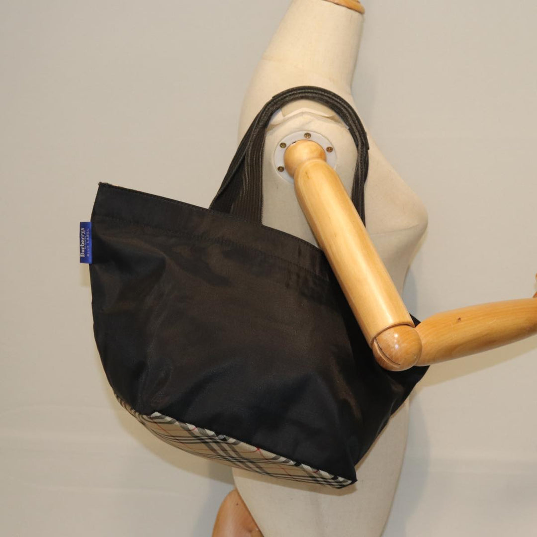 BurberrySs Nova Check Blue Label Tote Bag Nylon Black Auth yk12675