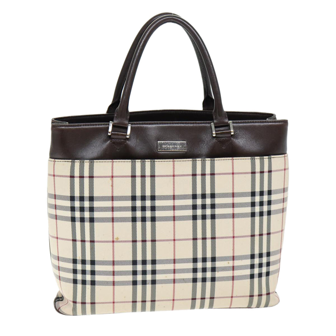 Burberry Nova Check Hand Bag Polyester Beige Auth yk12722
