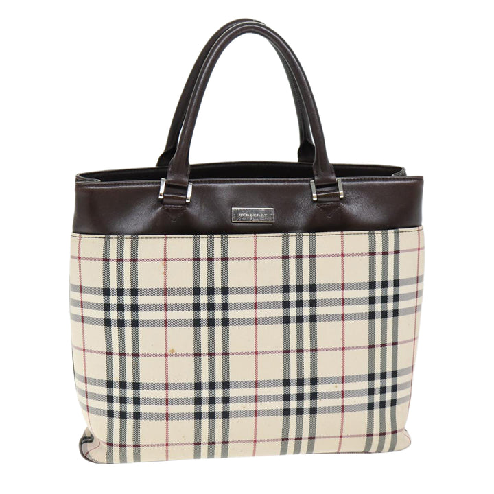 Burberry Nova Check Hand Bag Polyester Beige Auth yk12722