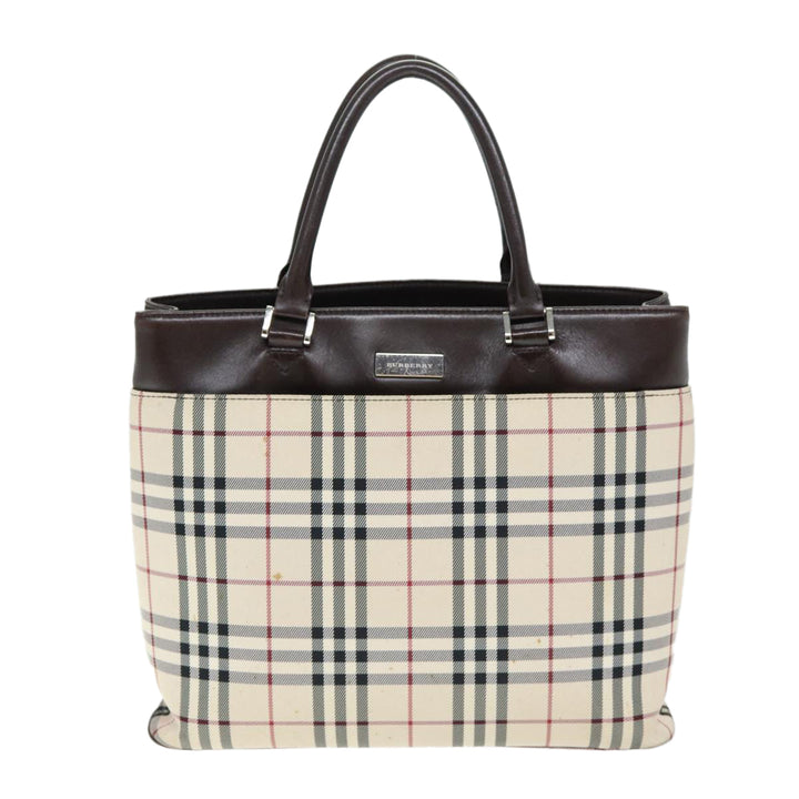 Burberry Nova Check Hand Bag Polyester Beige Auth yk12722
