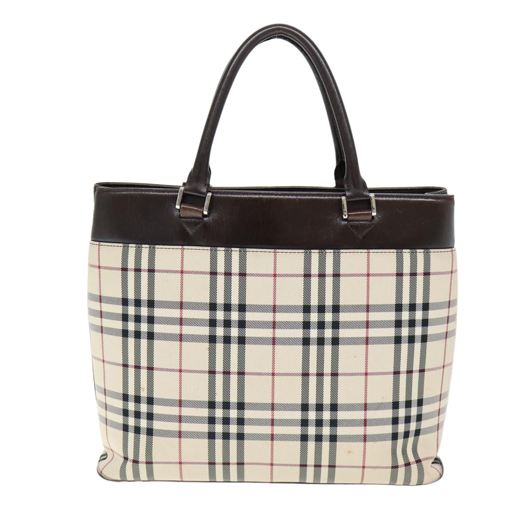 Burberry Nova Check Hand Bag Polyester Beige Auth yk12722