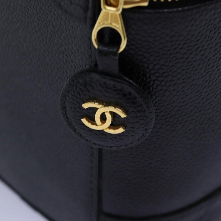 Chanel Bicolole Vanity Cosmetic Pouch Caviar Skin Black CC Auth yk12738