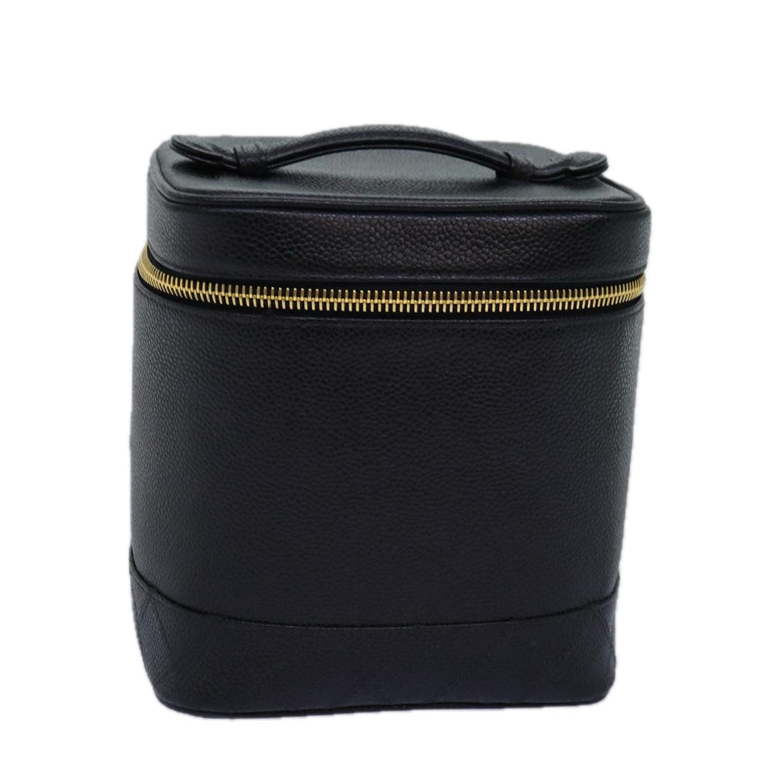 Chanel Bicolole Vanity Cosmetic Pouch Caviar Skin Black CC Auth yk12738