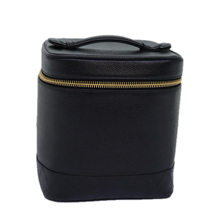 Chanel Bicolole Vanity Cosmetic Pouch Caviar Skin Black CC Auth yk12738