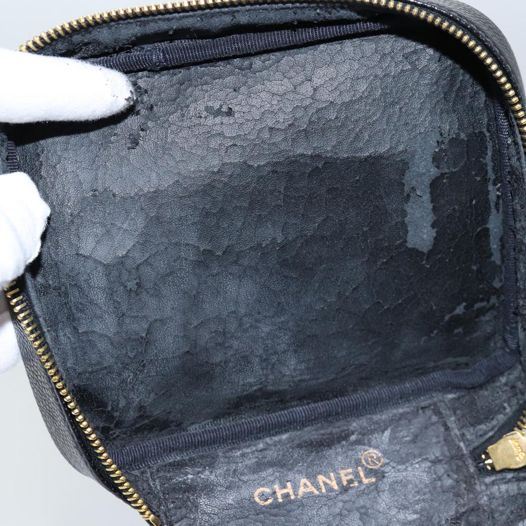 Chanel Bicolole Vanity Cosmetic Pouch Caviar Skin Black CC Auth yk12738