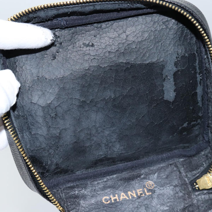Chanel Bicolole Vanity Cosmetic Pouch Caviar Skin Black CC Auth yk12738