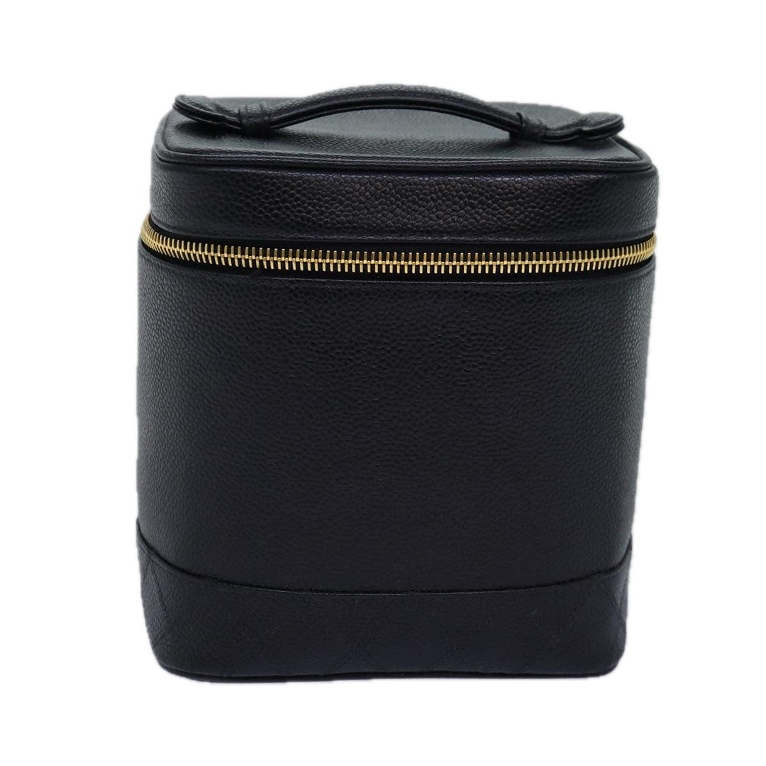 Chanel Bicolole Vanity Cosmetic Pouch Caviar Skin Black CC Auth yk12738