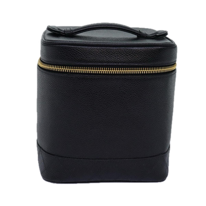 Chanel Bicolole Vanity Cosmetic Pouch Caviar Skin Black CC Auth yk12738