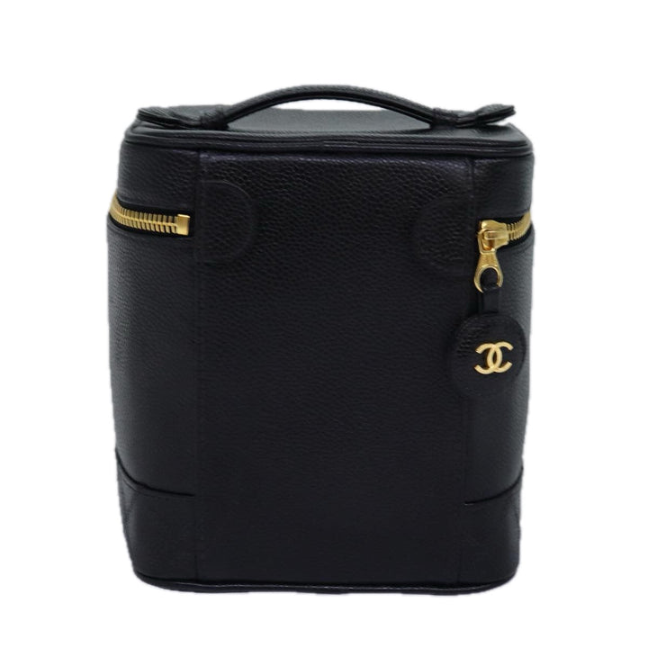 Chanel Bicolole Vanity Cosmetic Pouch Caviar Skin Black CC Auth yk12738