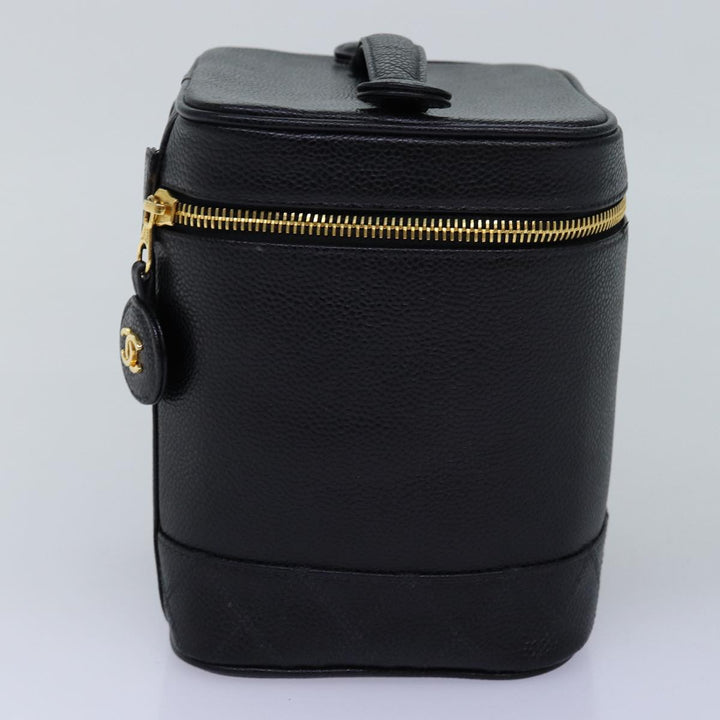 Chanel Bicolole Vanity Cosmetic Pouch Caviar Skin Black CC Auth yk12738