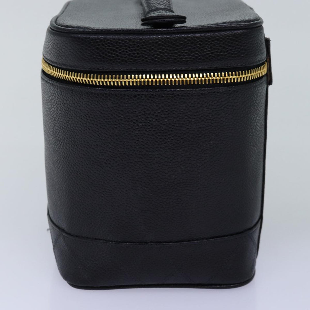 Chanel Bicolole Vanity Cosmetic Pouch Caviar Skin Black CC Auth yk12738