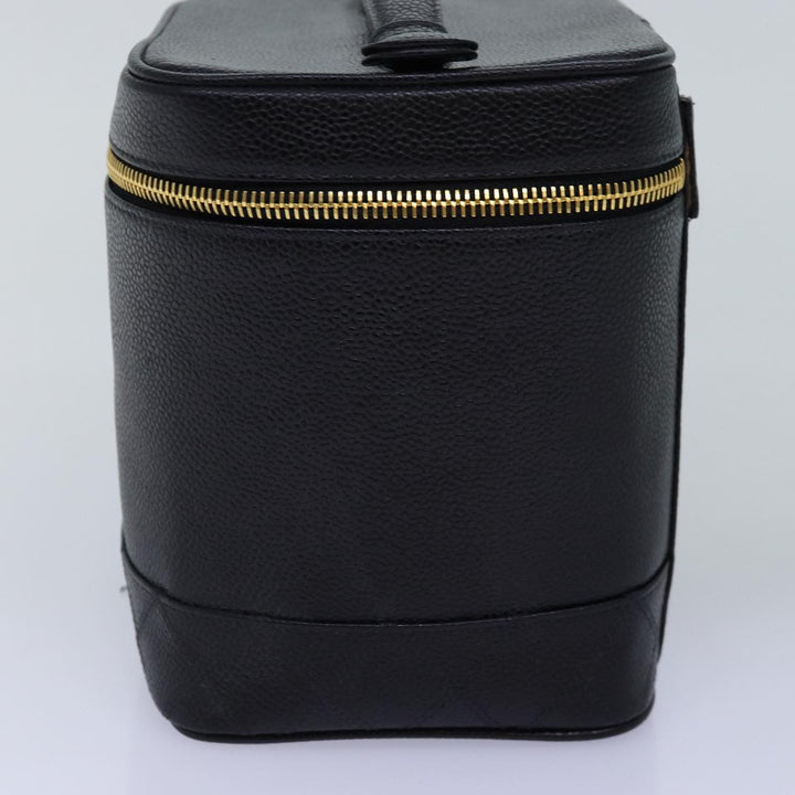 Chanel Bicolole Vanity Cosmetic Pouch Caviar Skin Black CC Auth yk12738