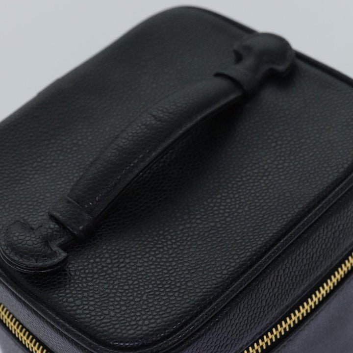 Chanel Bicolole Vanity Cosmetic Pouch Caviar Skin Black CC Auth yk12738