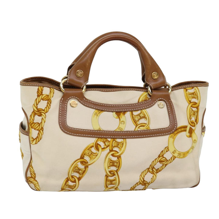 Celine Boogie bag Hand Bag Canvas Leather Beige Yellow Auth yk12809