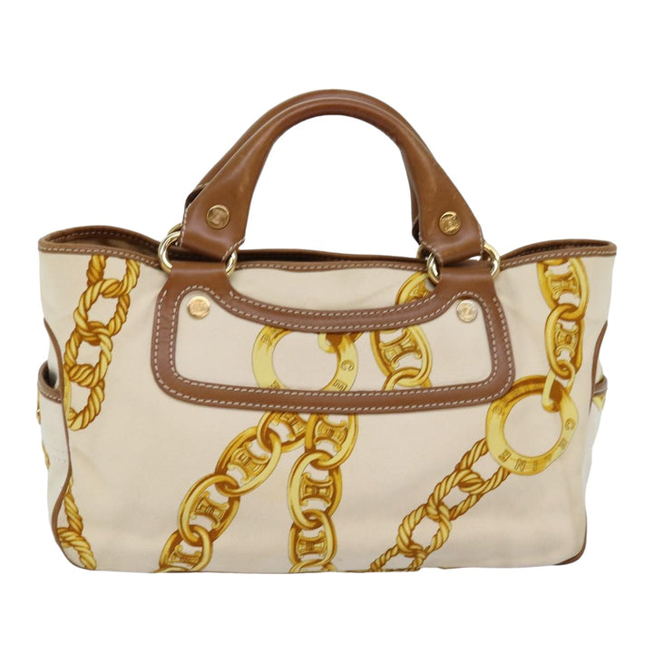 Celine Boogie bag Hand Bag Canvas Leather Beige Yellow Auth yk12809