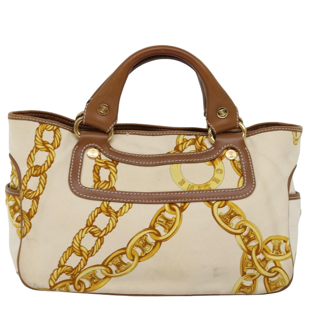 Celine Boogie bag Hand Bag Canvas Leather Beige Yellow Auth yk12809