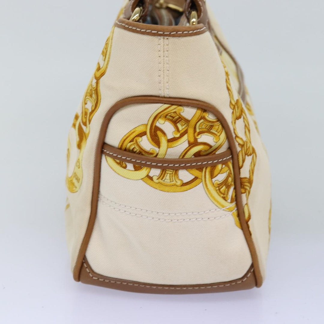Celine Boogie bag Hand Bag Canvas Leather Beige Yellow Auth yk12809