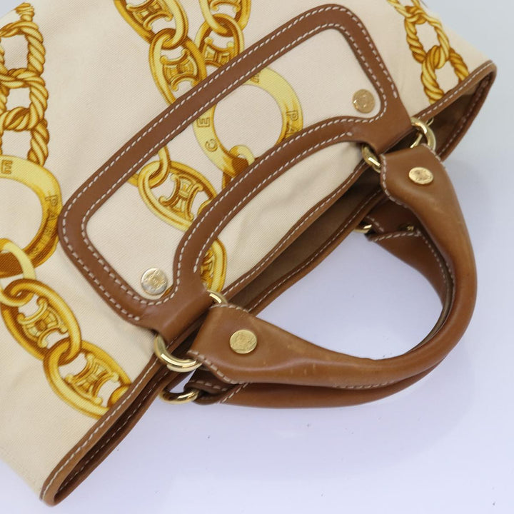 Celine Boogie bag Hand Bag Canvas Leather Beige Yellow Auth yk12809