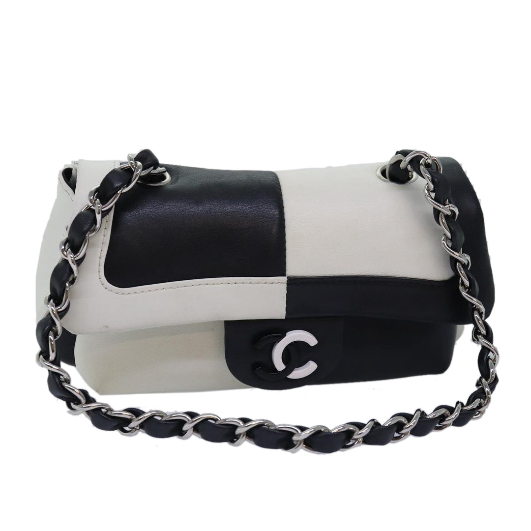 Top Quality Chanel COCO Mark Chain Shoulder Bag Lamb Skin Black White CC Auth yk12940A