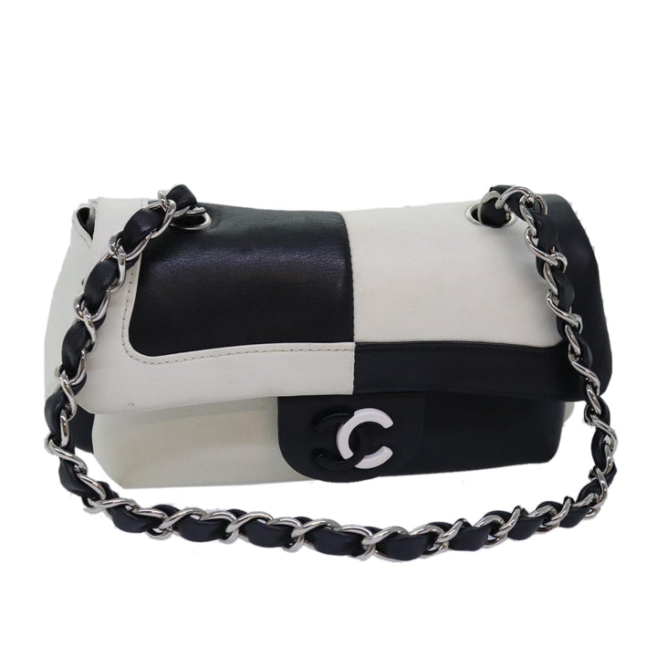 Top Quality Chanel COCO Mark Chain Shoulder Bag Lamb Skin Black White CC Auth yk12940A