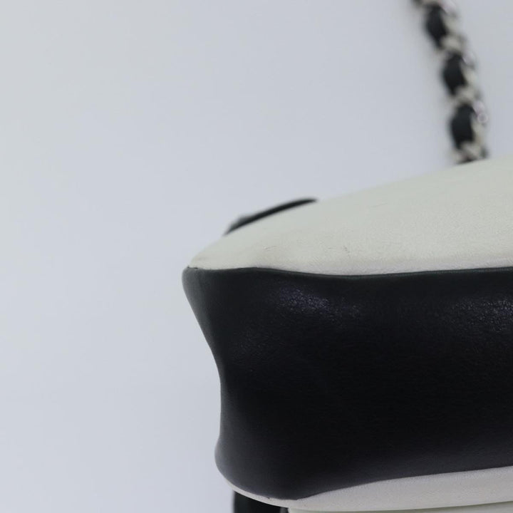 Top Quality Chanel COCO Mark Chain Shoulder Bag Lamb Skin Black White CC Auth yk12940A