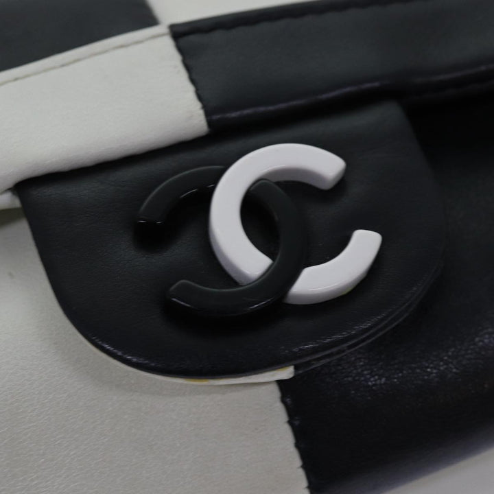 Top Quality Chanel COCO Mark Chain Shoulder Bag Lamb Skin Black White CC Auth yk12940A