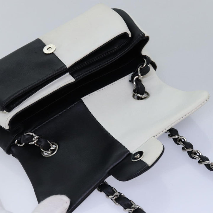 Top Quality Chanel COCO Mark Chain Shoulder Bag Lamb Skin Black White CC Auth yk12940A