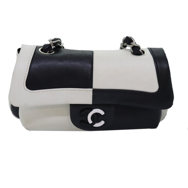 Top Quality Chanel COCO Mark Chain Shoulder Bag Lamb Skin Black White CC Auth yk12940A