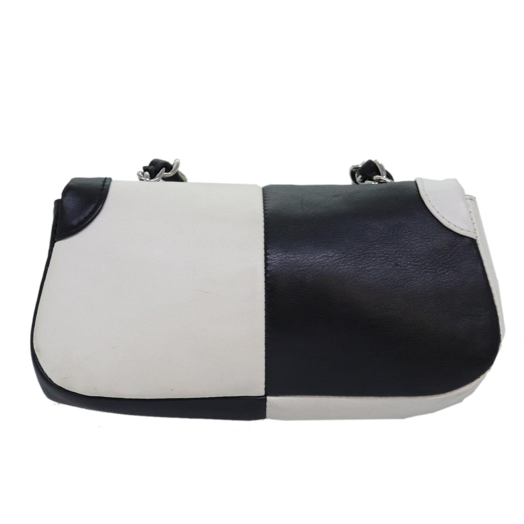 Top Quality Chanel COCO Mark Chain Shoulder Bag Lamb Skin Black White CC Auth yk12940A