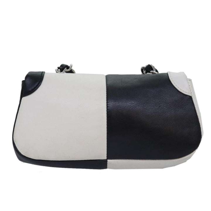 Top Quality Chanel COCO Mark Chain Shoulder Bag Lamb Skin Black White CC Auth yk12940A