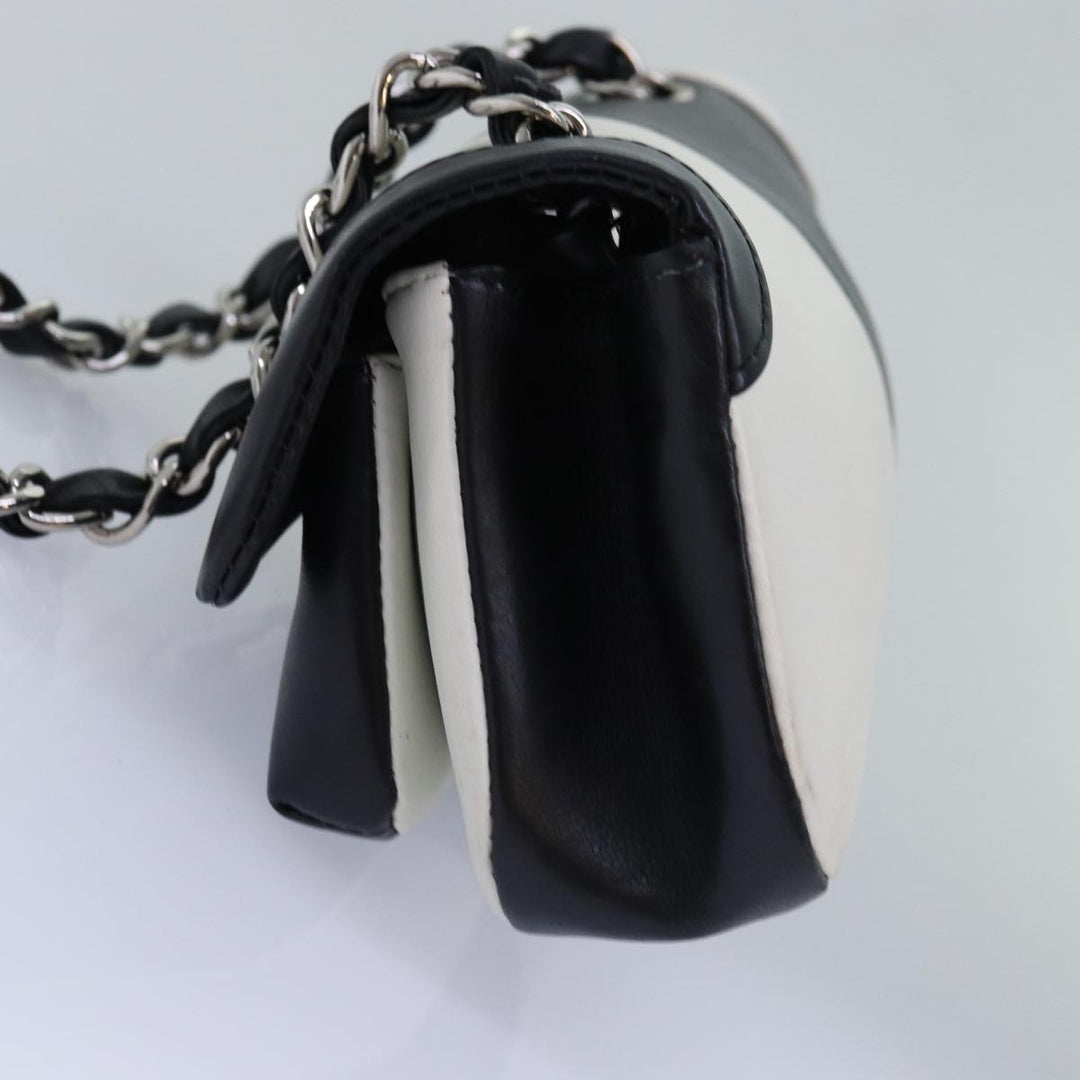 Top Quality Chanel COCO Mark Chain Shoulder Bag Lamb Skin Black White CC Auth yk12940A