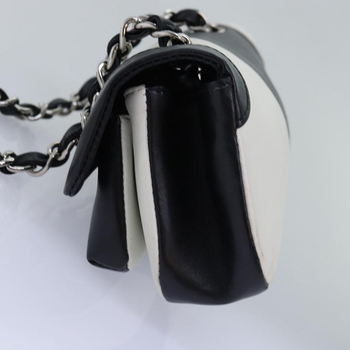 Top Quality Chanel COCO Mark Chain Shoulder Bag Lamb Skin Black White CC Auth yk12940A