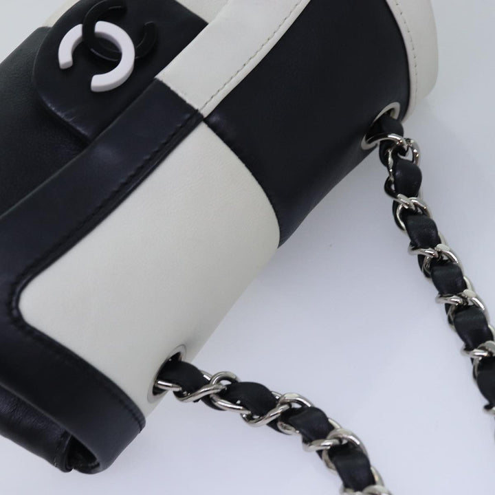 Top Quality Chanel COCO Mark Chain Shoulder Bag Lamb Skin Black White CC Auth yk12940A
