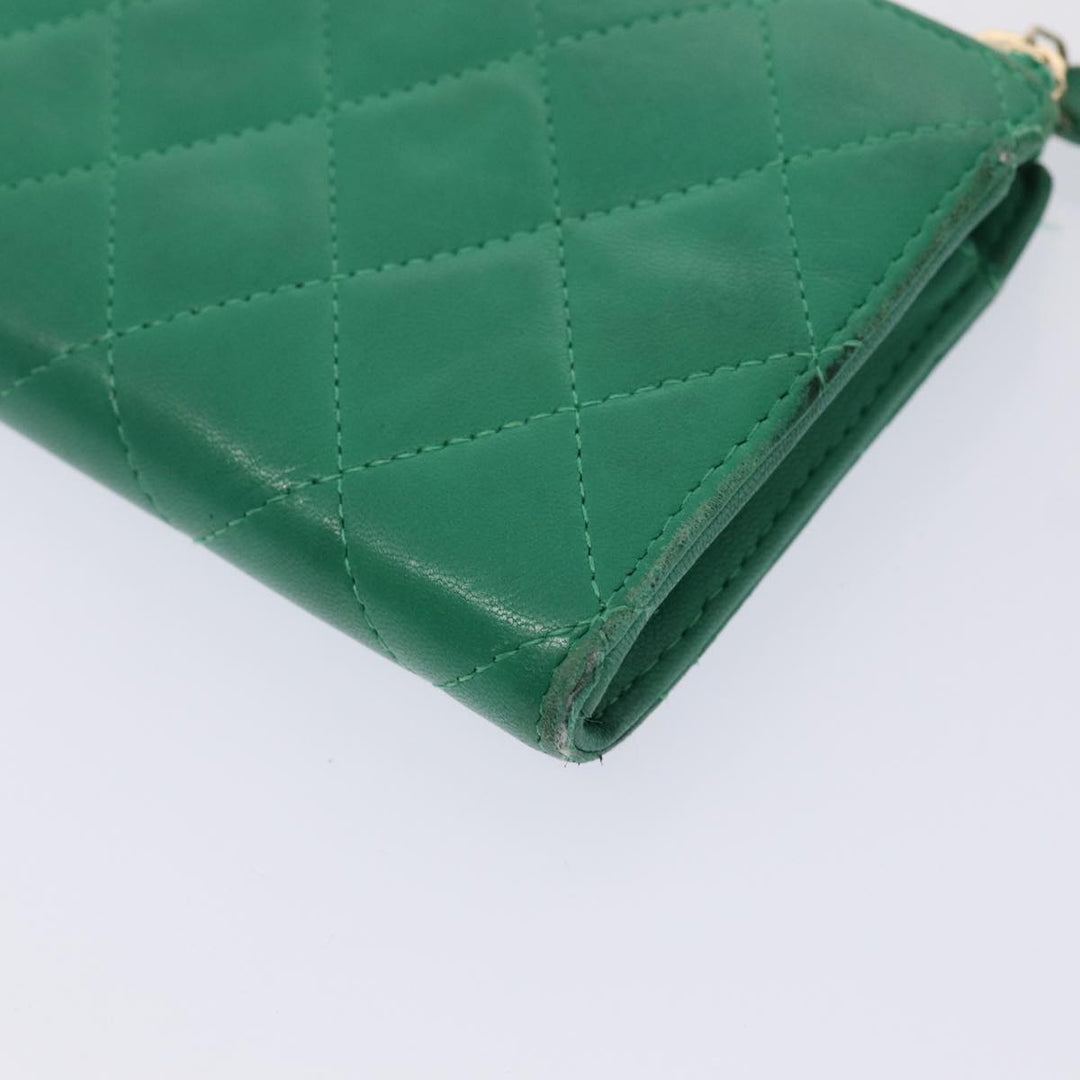 Top Quality Chanel Matelasse Long Wallet Lamb Skin Green CC Auth yk12983
