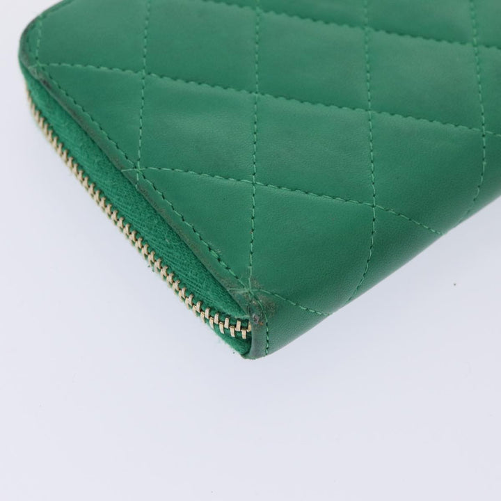 Top Quality Chanel Matelasse Long Wallet Lamb Skin Green CC Auth yk12983