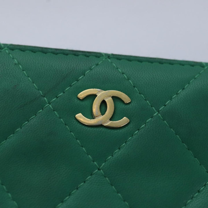 Top Quality Chanel Matelasse Long Wallet Lamb Skin Green CC Auth yk12983