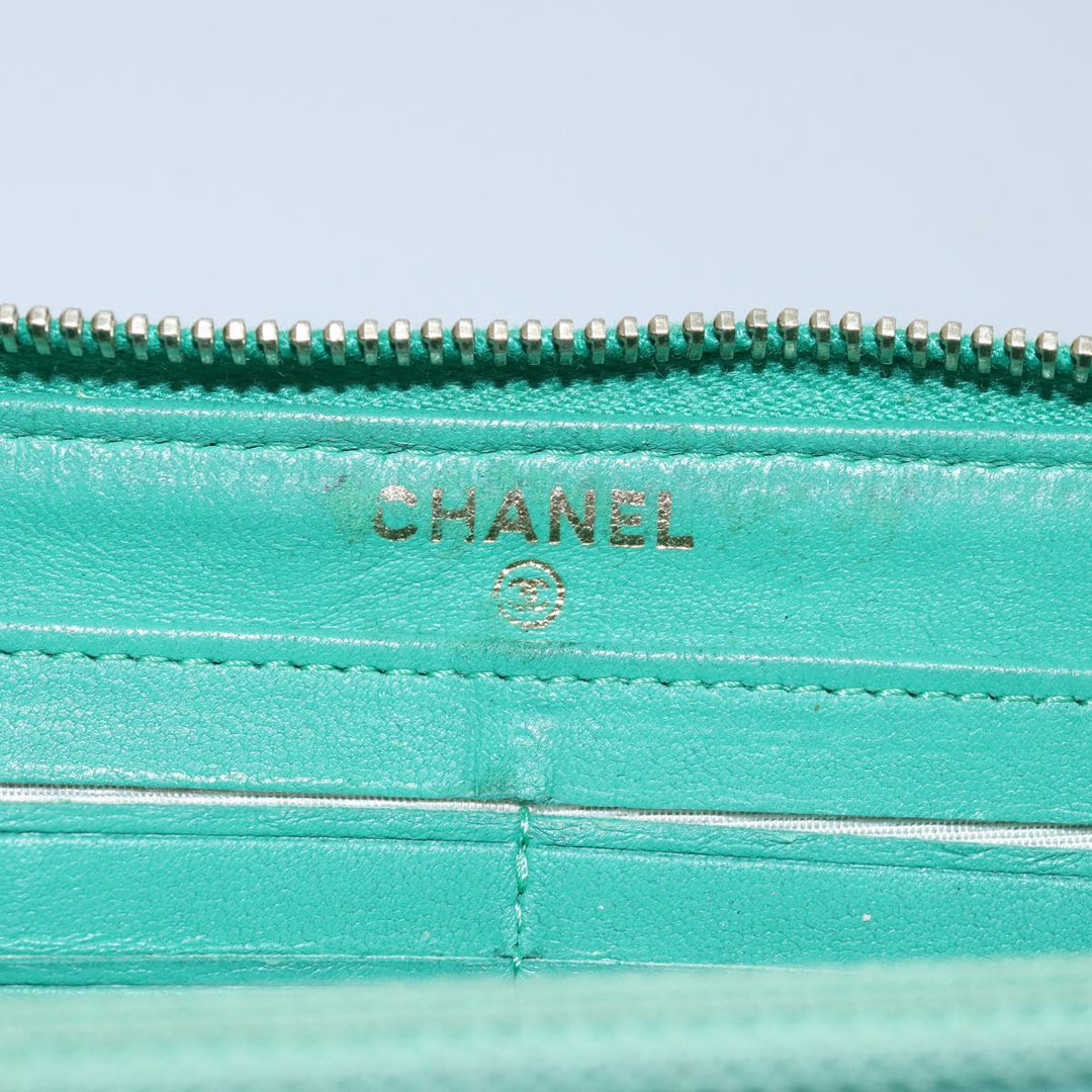 Top Quality Chanel Matelasse Long Wallet Lamb Skin Green CC Auth yk12983