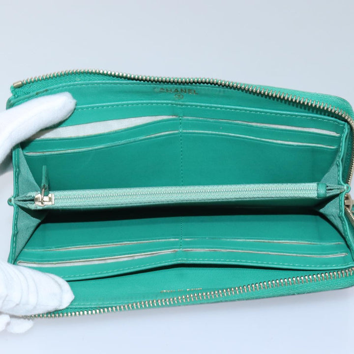 Top Quality Chanel Matelasse Long Wallet Lamb Skin Green CC Auth yk12983